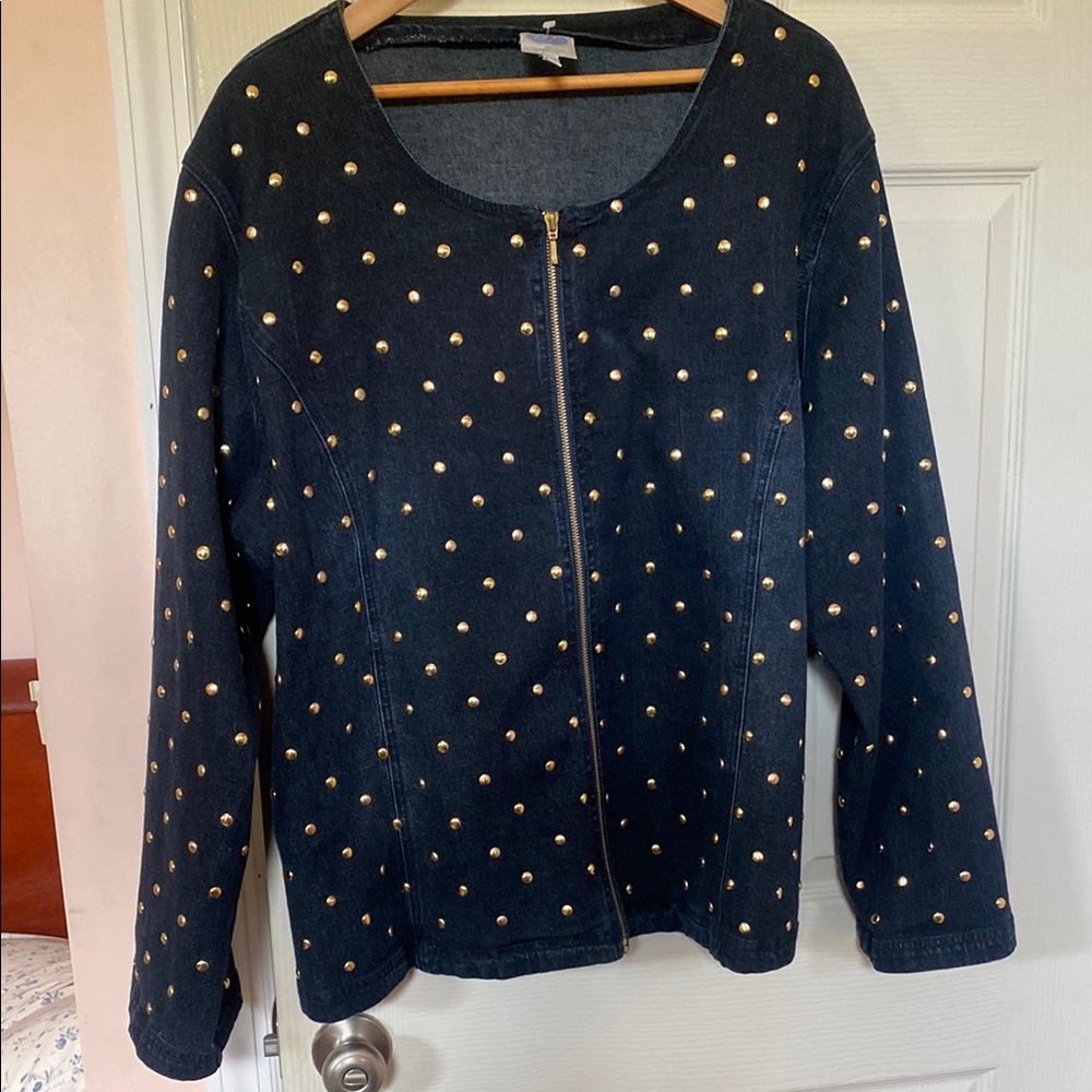 Diane Gilman Vintage Denim Jacket with Gold Polka Dots